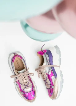 BONNEY leer - Sneakers | Steel / Fuchsia