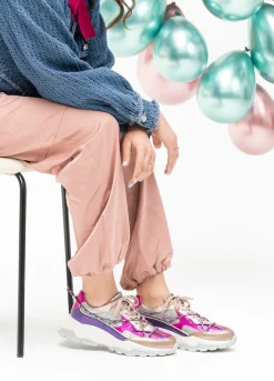 BONNEY leer - Sneakers | Steel / Fuchsia